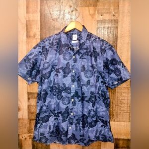 GAP Slim Fit Button Front Mens Short Sleeve Shirt Size XL Tropical Floral Blue